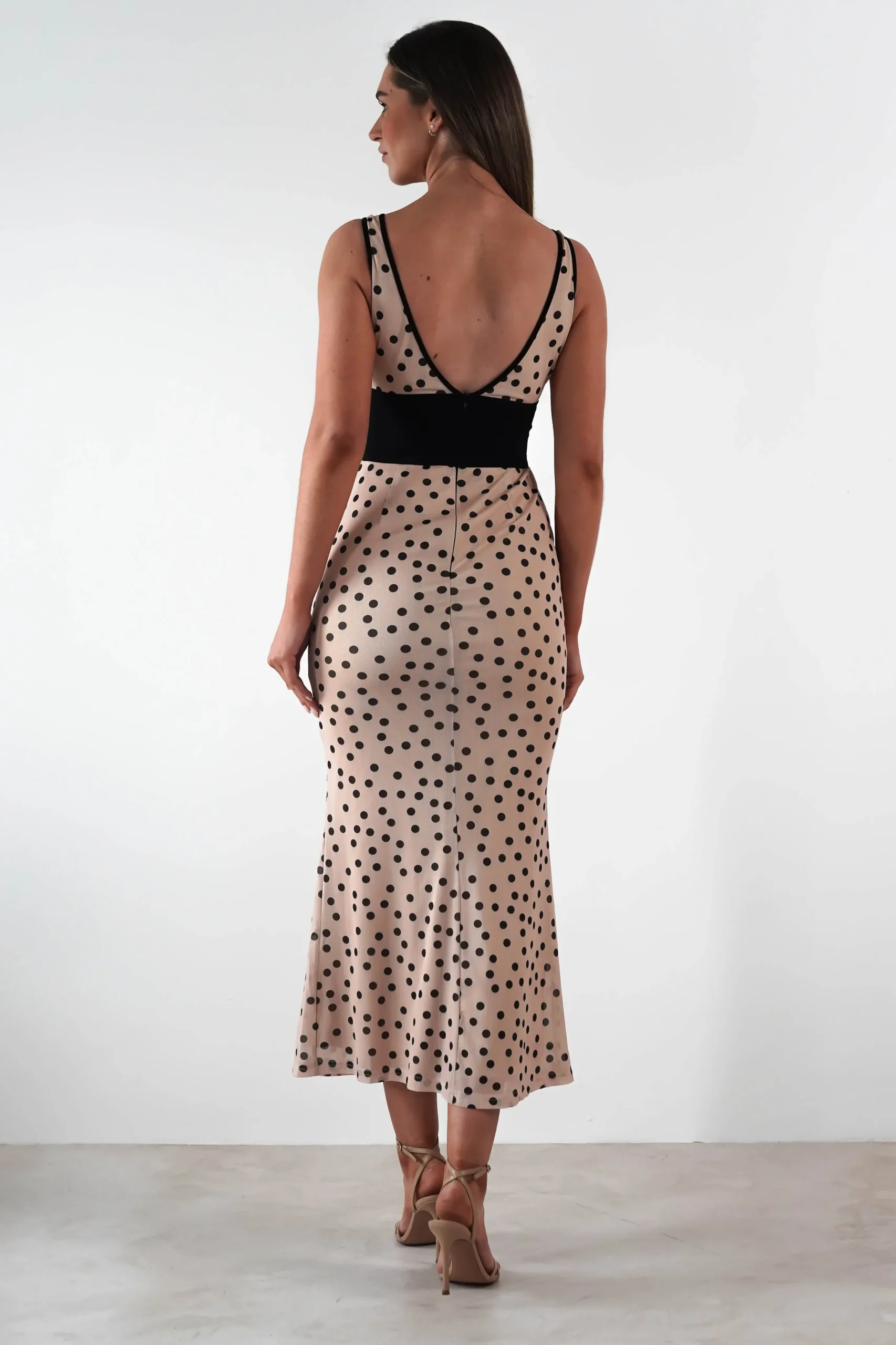 Bianca Polka Dot Mesh Maxi Dress | Beige