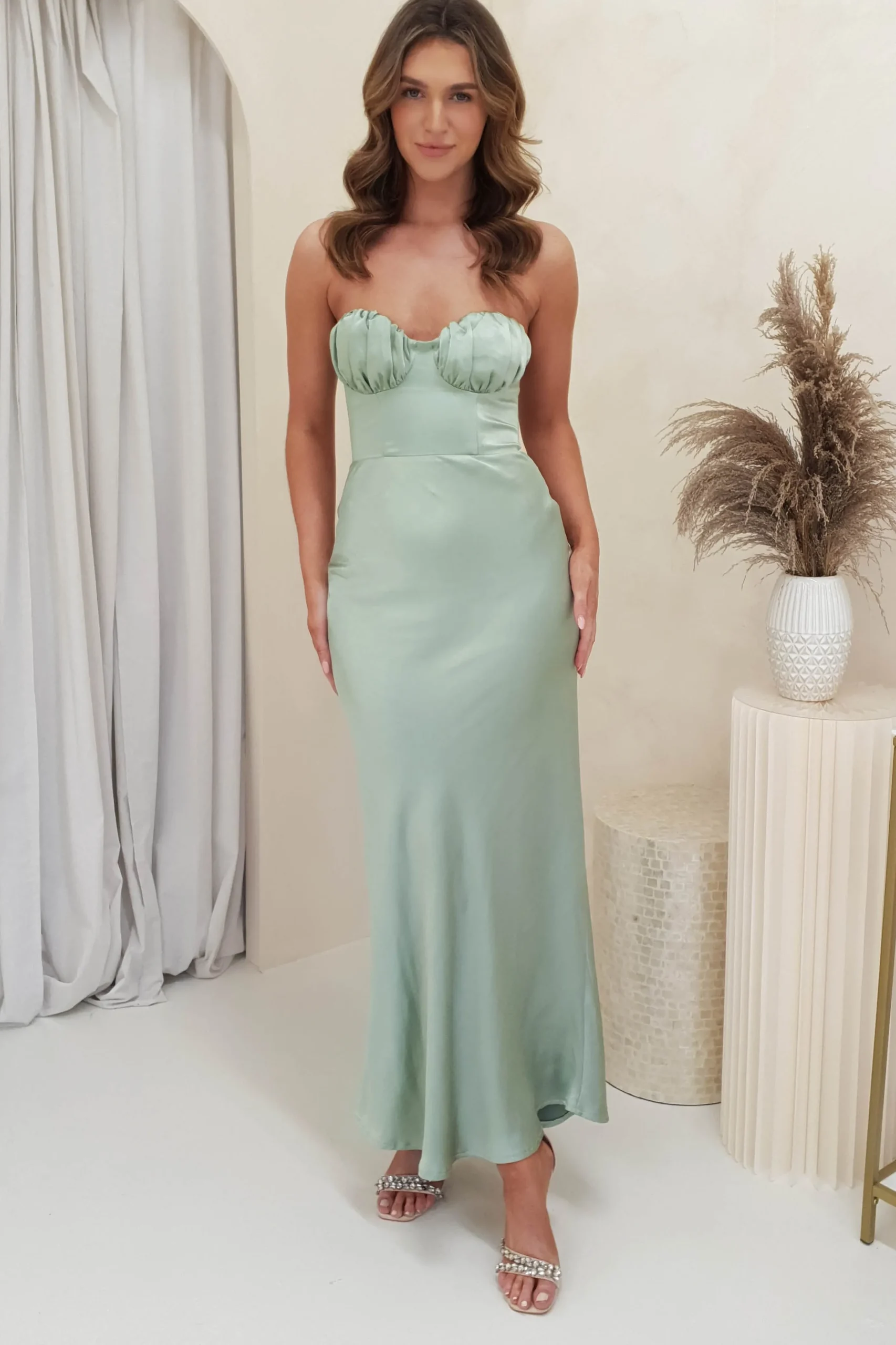 Billie Soft Satin Maxi Dress | Sage