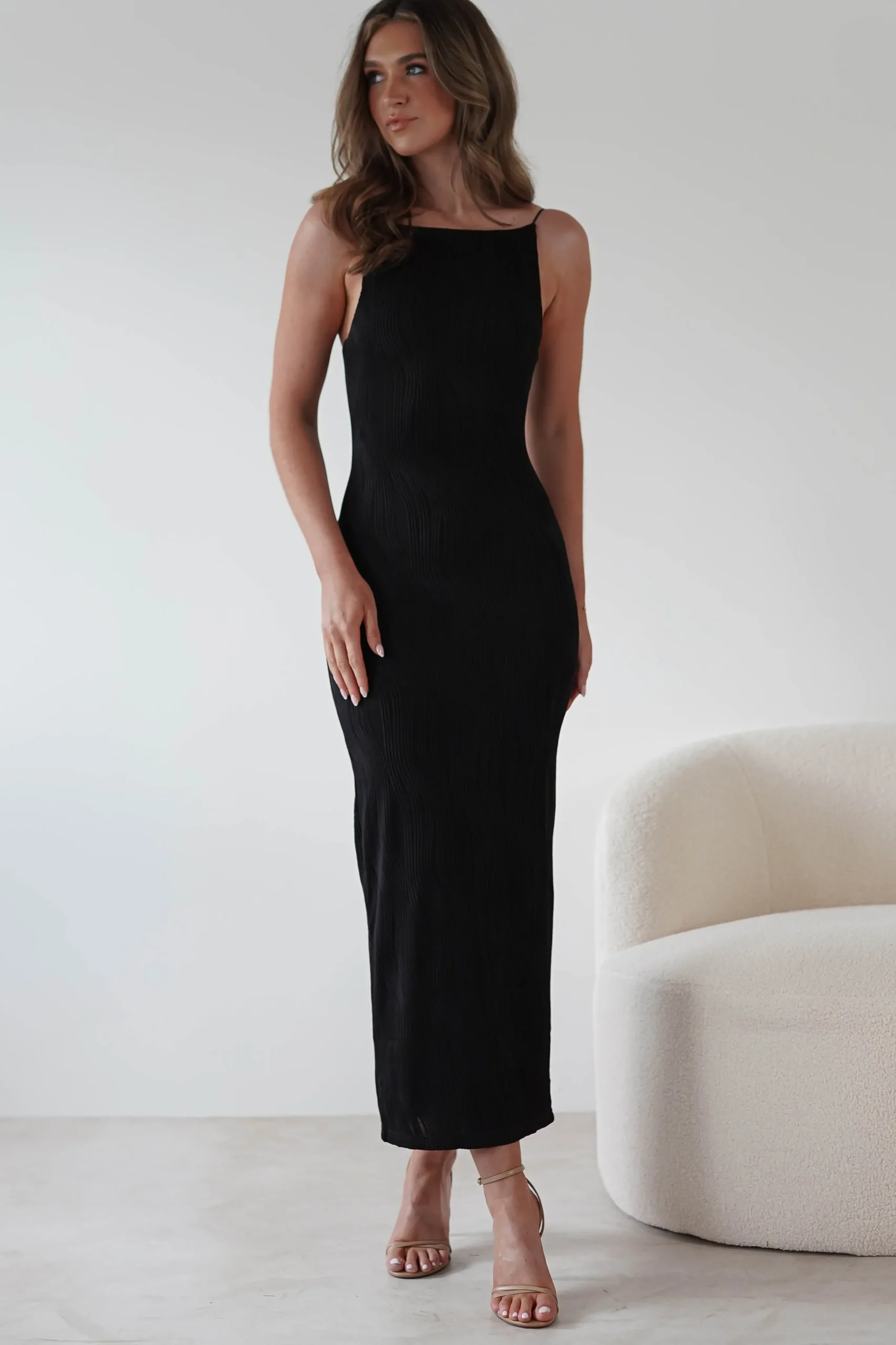 Brighton Textured Bodycon Midaxi Dress | Black