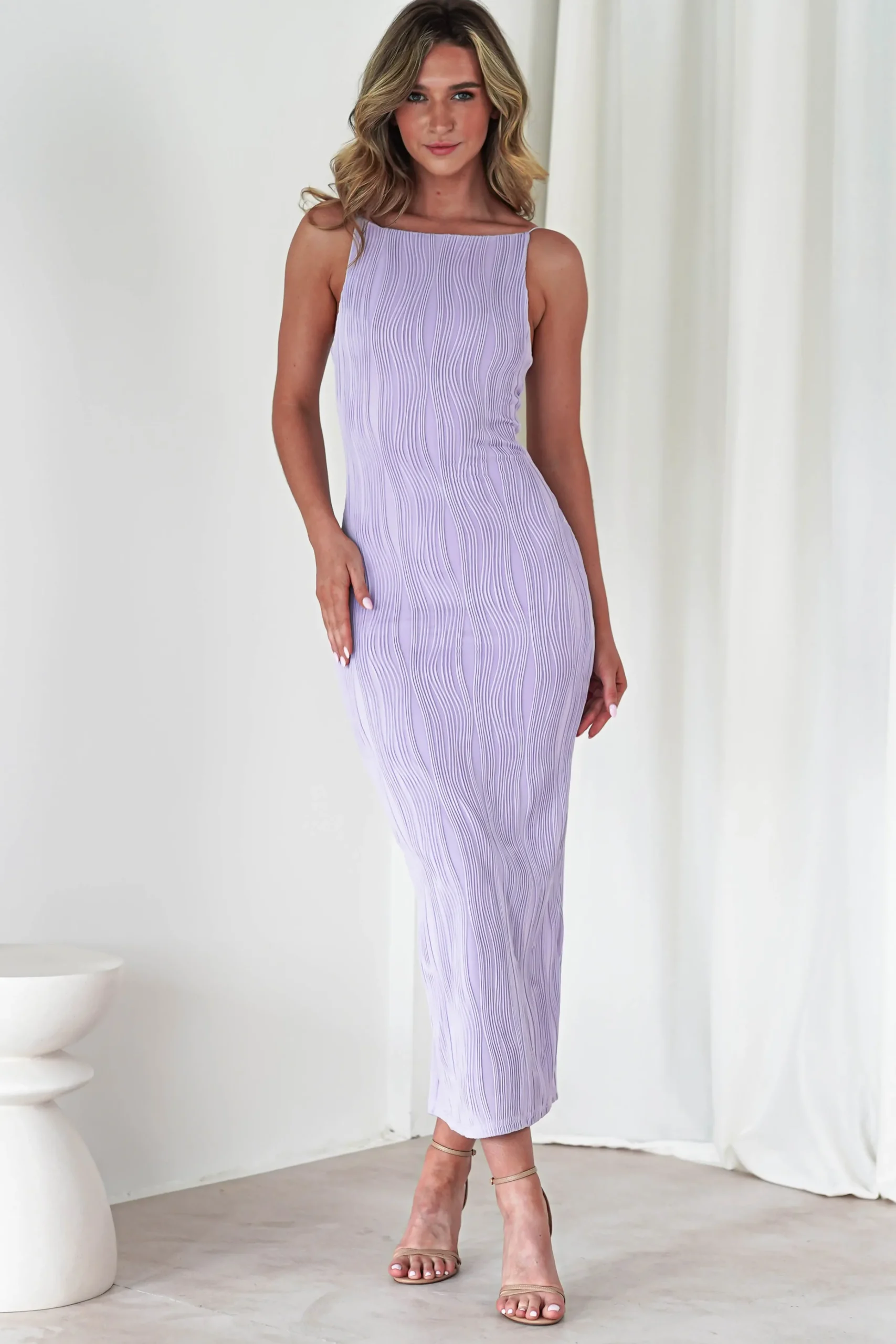 Brighton Textured Bodycon Midaxi Dress | Lilac