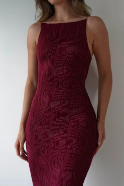 Brighton Textured Bodycon Midaxi Dress | Wine