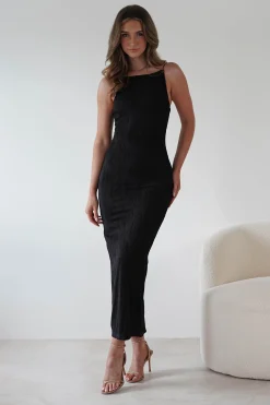 Brighton Textured Bodycon Midaxi Dress | Black