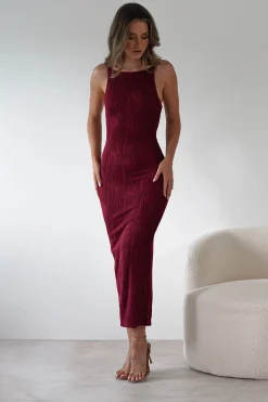 Brighton Textured Bodycon Midaxi Dress | Wine