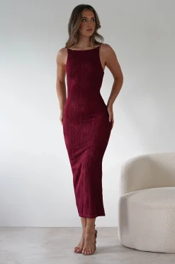 Brighton Textured Bodycon Midaxi Dress | Wine