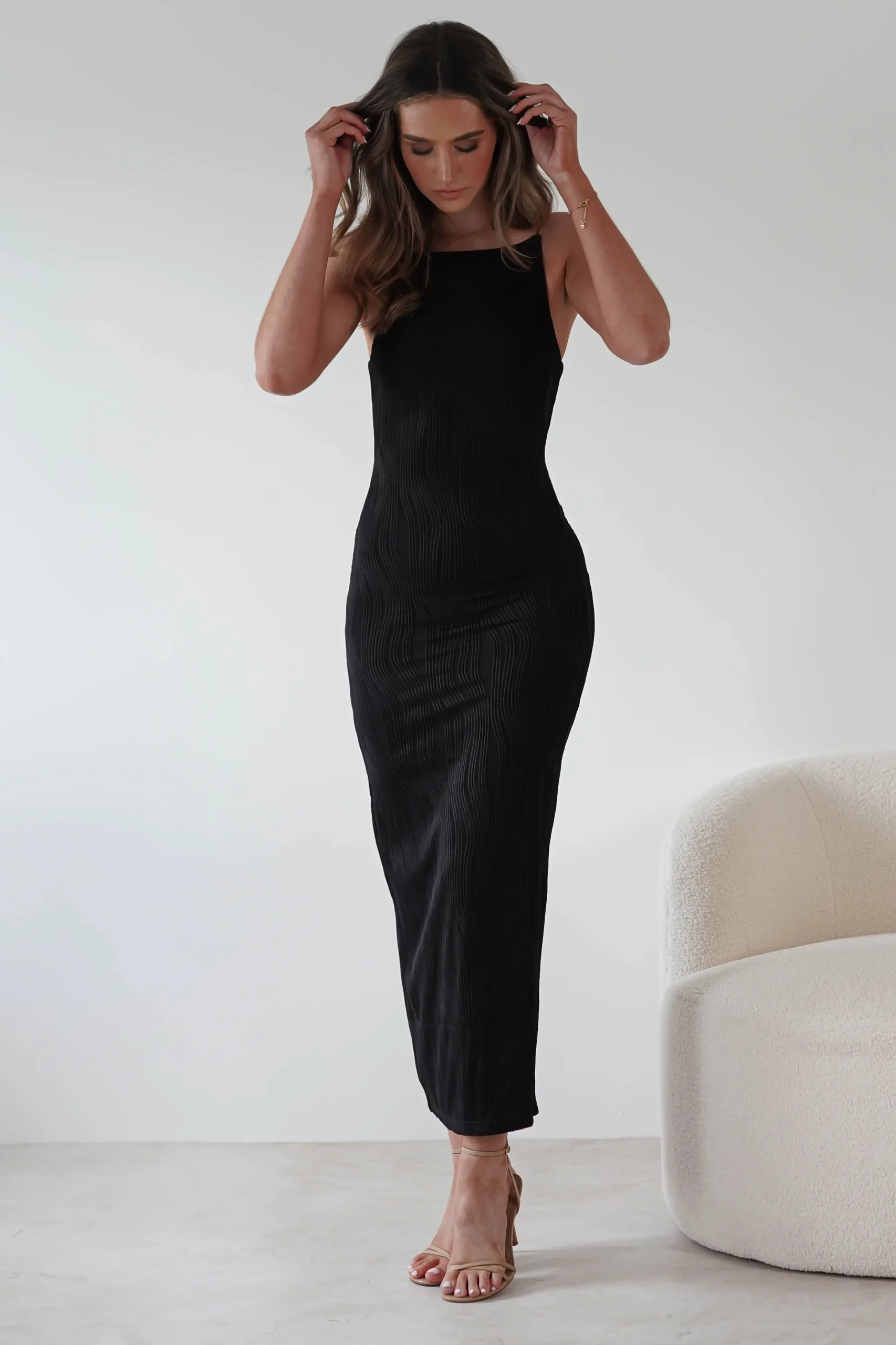 Brighton Textured Bodycon Midaxi Dress | Black