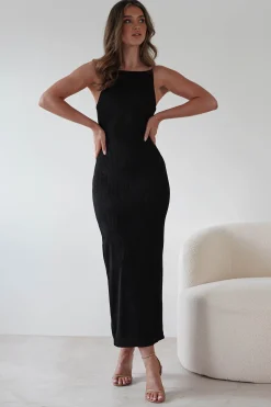 Brighton Textured Bodycon Midaxi Dress | Black