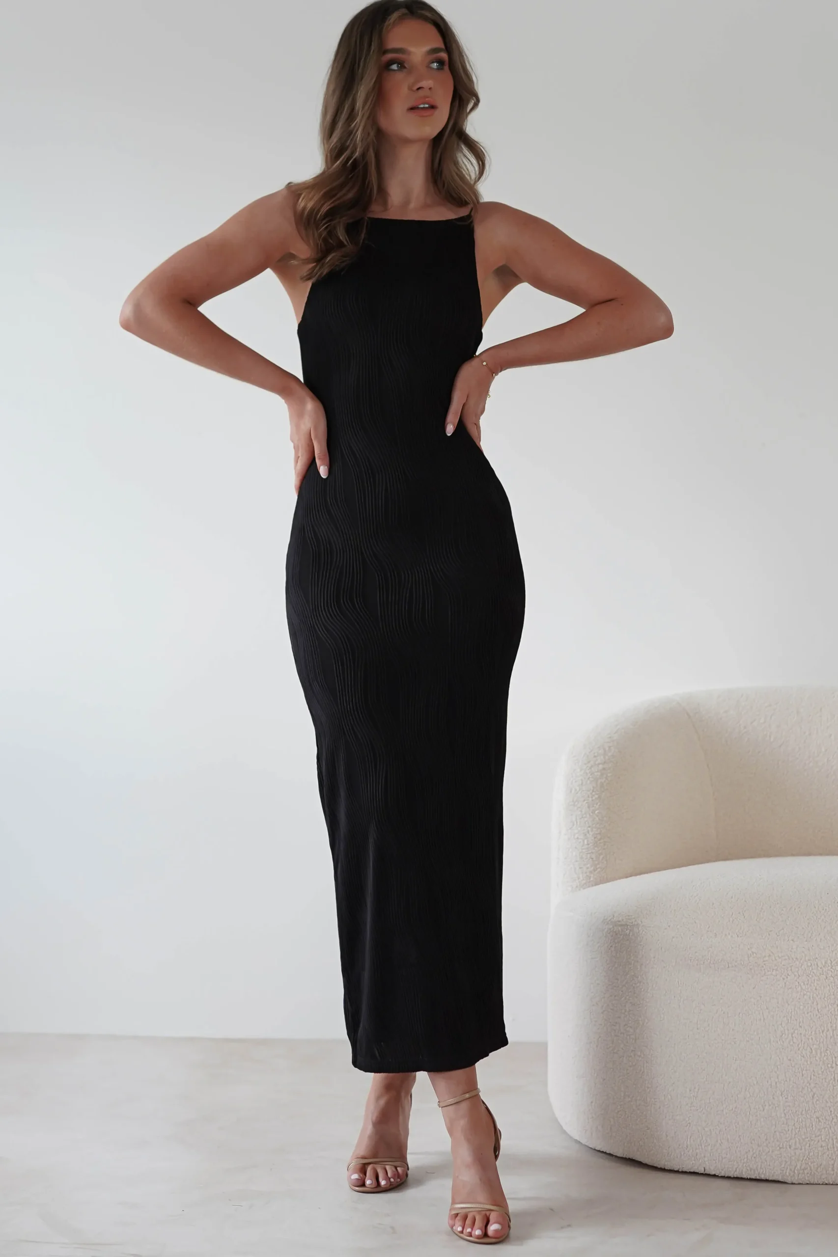 Brighton Textured Bodycon Midaxi Dress | Black