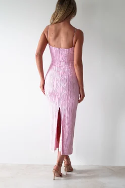 Brighton Textured Bodycon Midaxi Dress | Pink