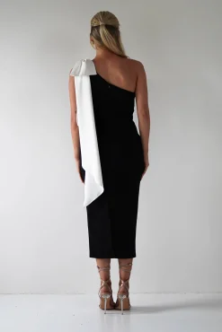 Camella Bodycon Bow Detail Midi Dress | Black