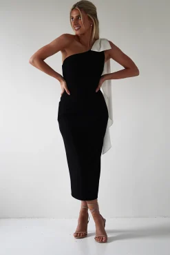 Camella Bodycon Bow Detail Midi Dress | Black