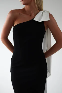 Camella Bodycon Bow Detail Midi Dress | Black