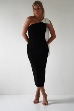 Camella Bodycon Bow Detail Midi Dress | Black