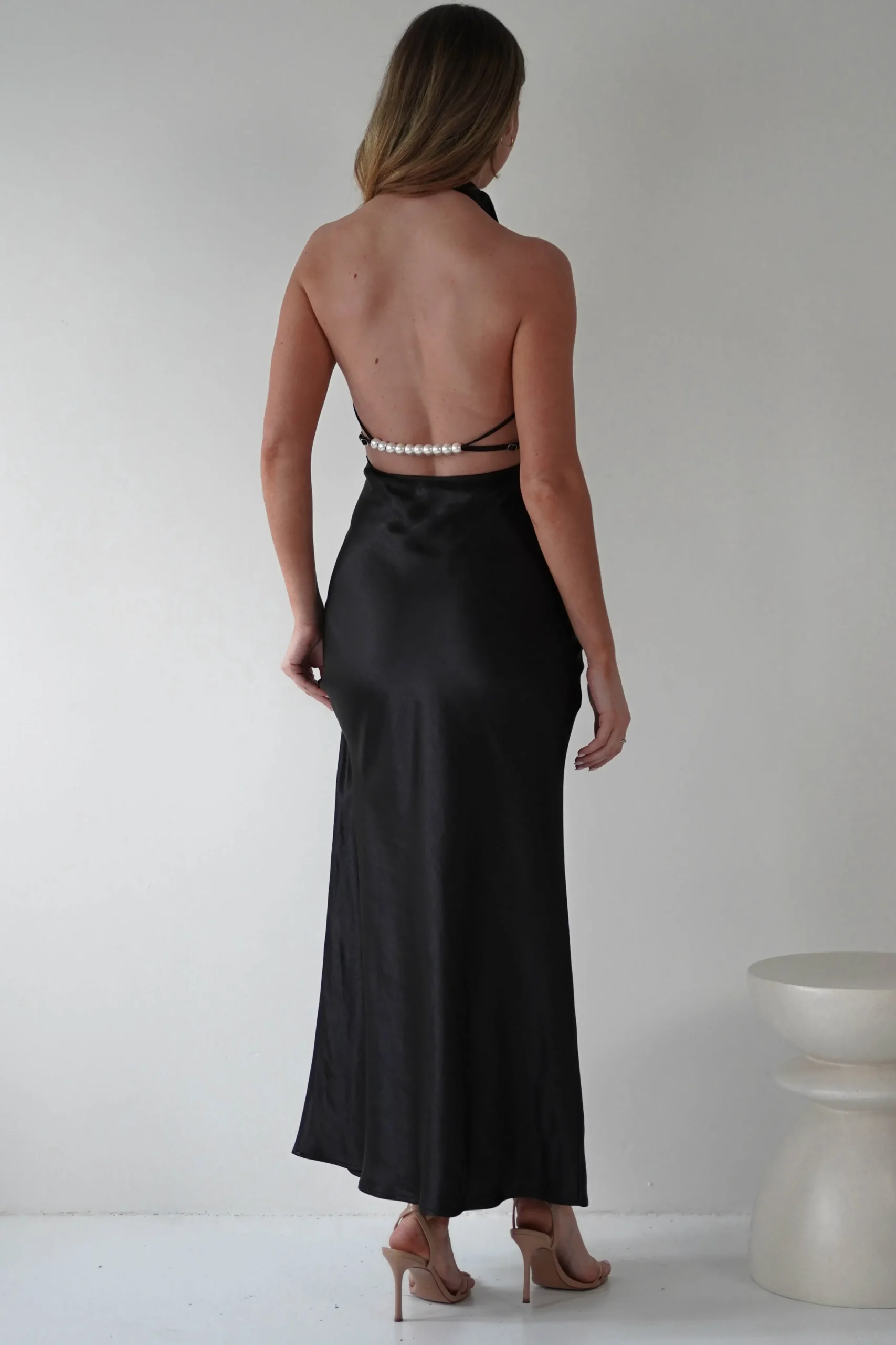 Capriana Pearl Back Maxi Dress | Black