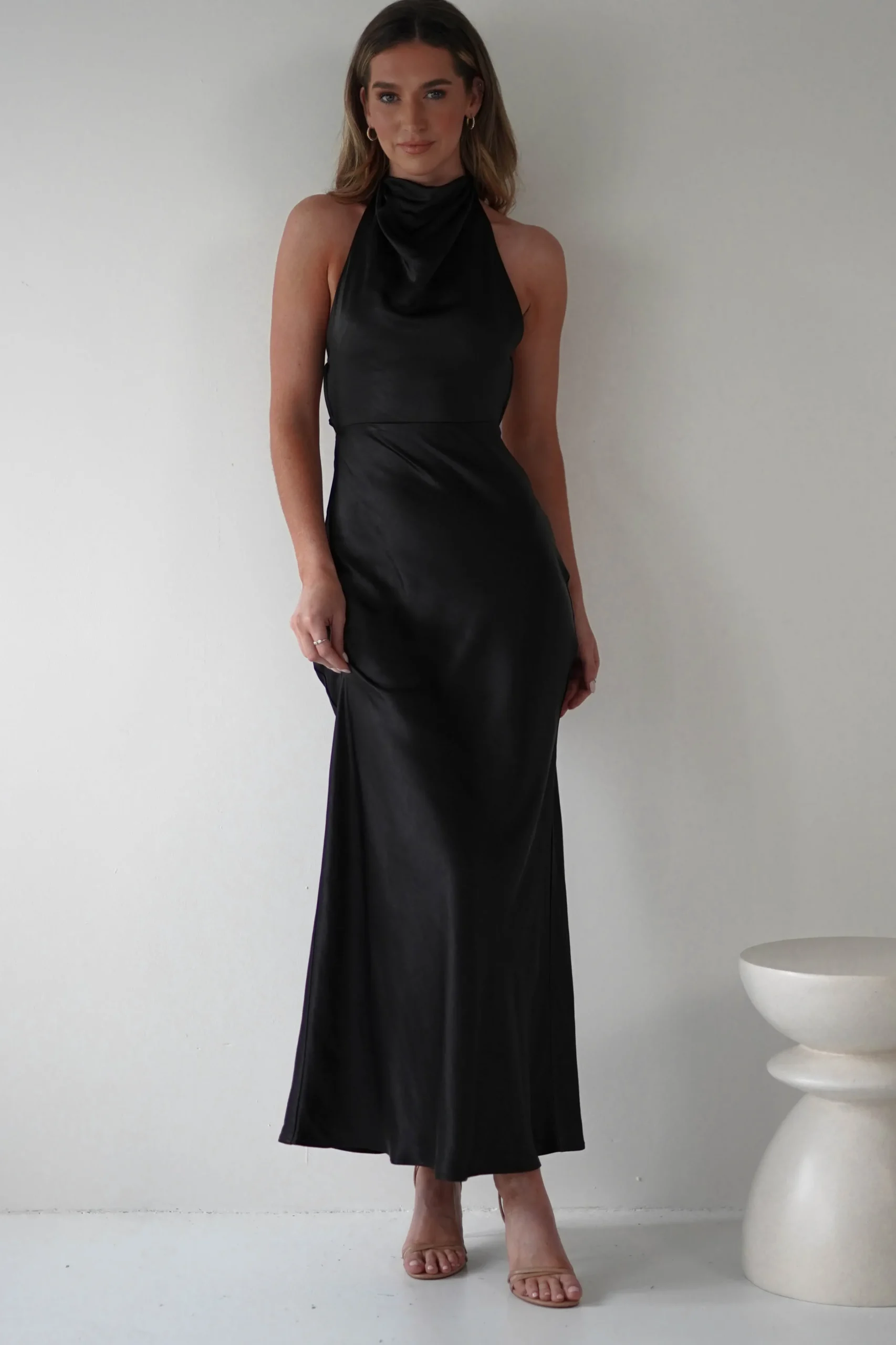 Capriana Pearl Back Maxi Dress | Black