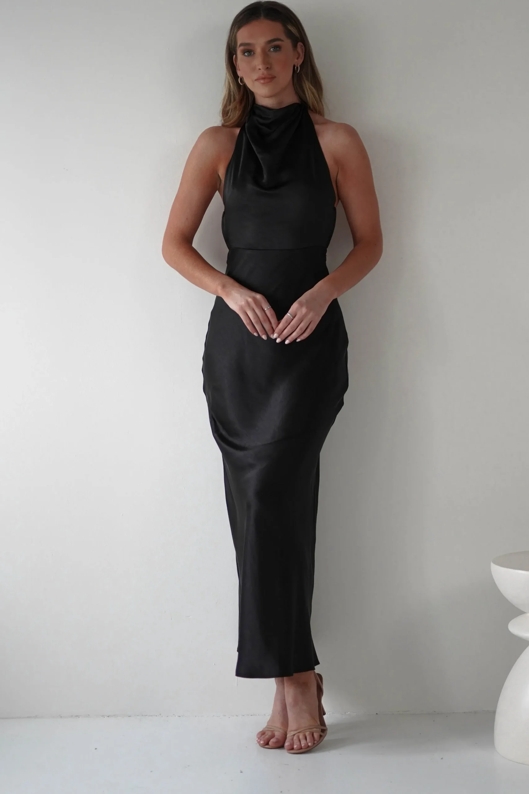 Capriana Pearl Back Maxi Dress | Black