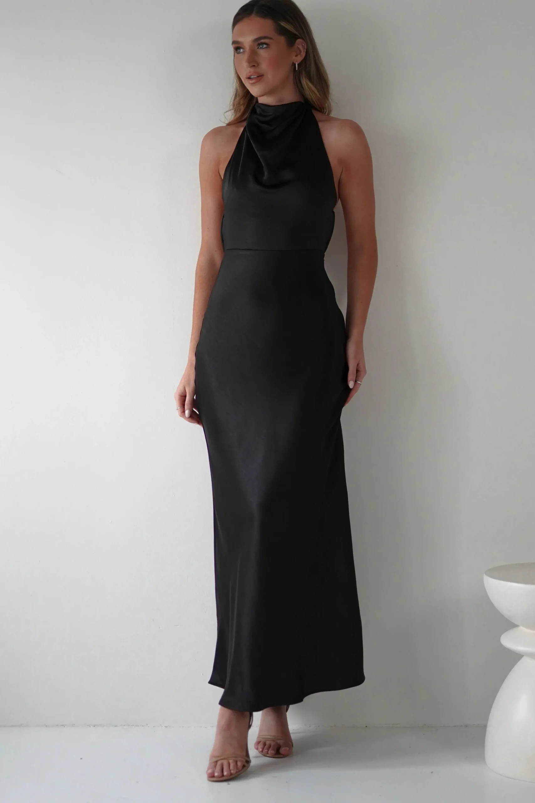 Capriana Pearl Back Maxi Dress | Black