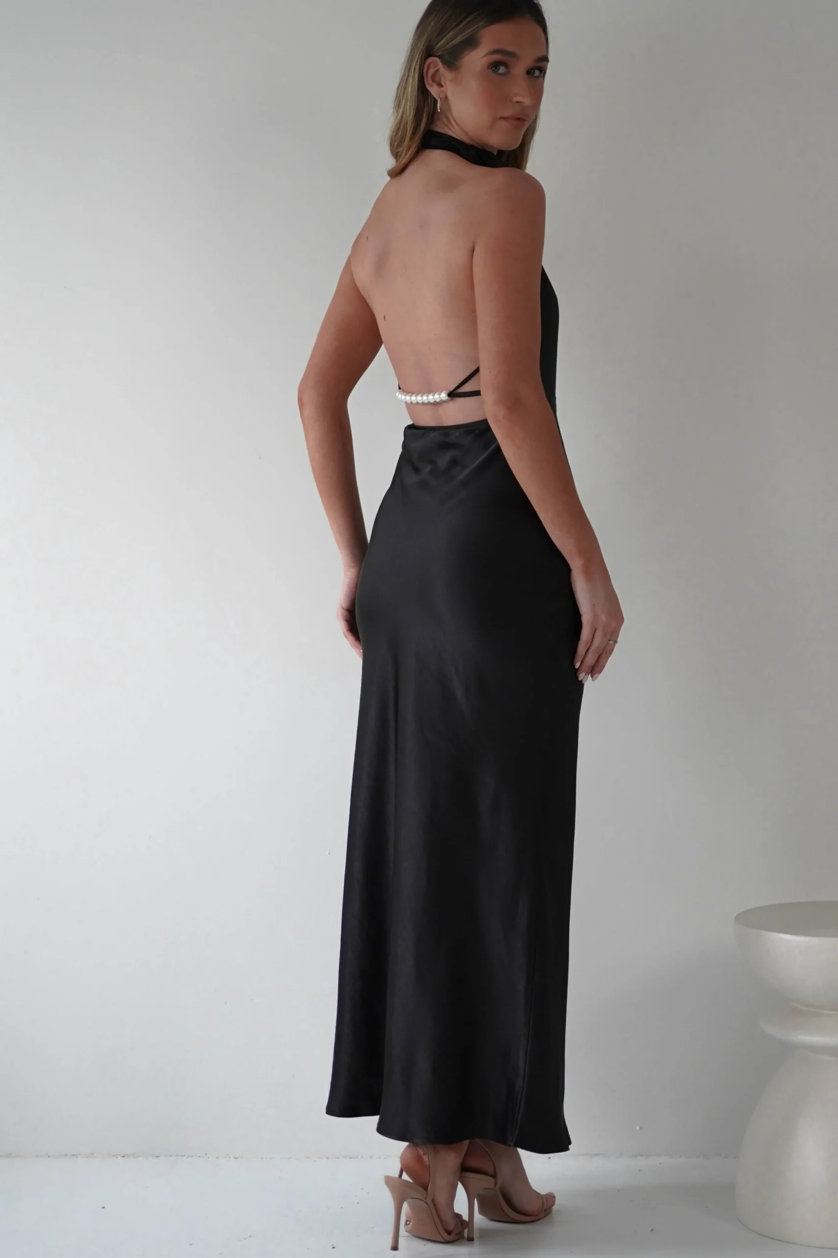 Capriana Pearl Back Maxi Dress | Black