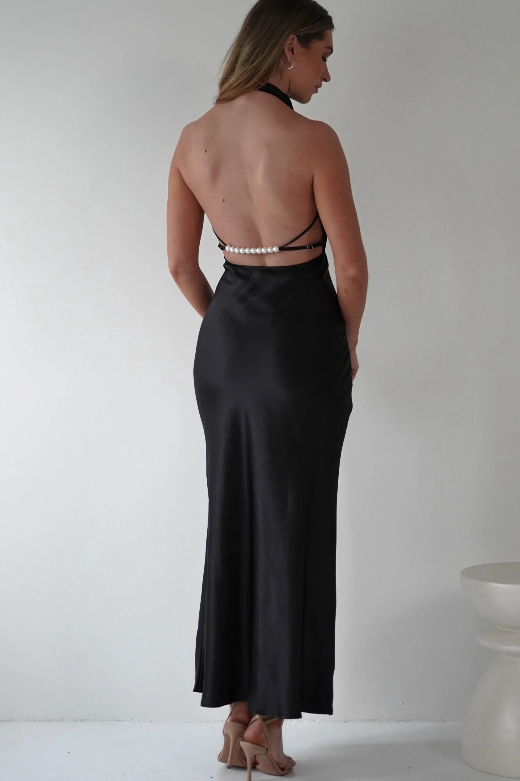 Capriana Pearl Back Maxi Dress | Black