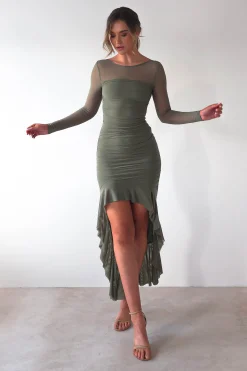 Carlson Mesh Midaxi Dress | Olive