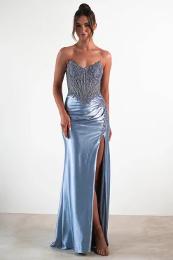 Caspian Embellished Bodycon Gown | Dusty Blue