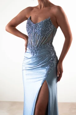 Caspian Embellished Bodycon Gown | Dusty Blue