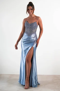 Caspian Embellished Bodycon Gown | Dusty Blue