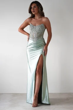 Caspian Embellished Bodycon Gown | Light Green