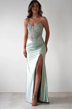 Caspian Embellished Bodycon Gown | Light Green