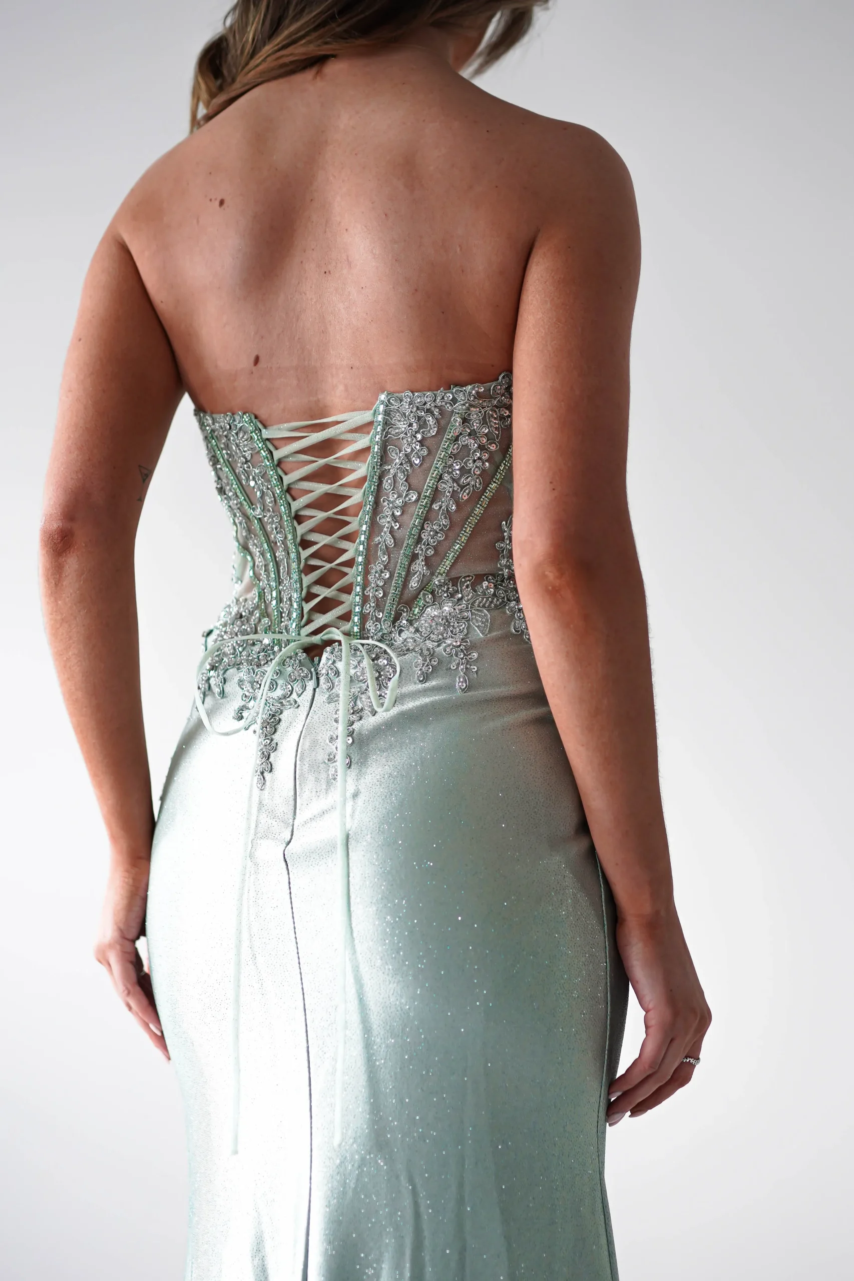 Caspian Embellished Bodycon Gown | Light Green