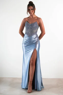 Caspian Embellished Bodycon Gown | Dusty Blue