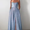 Cassia Strapless Glitter Aline Gown | Blue