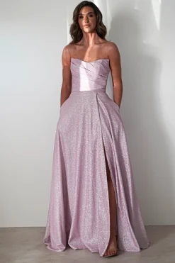 Cassia Strapless Glitter Aline Gown | Pink