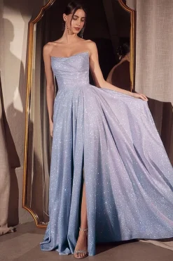 Cassia Strapless Glitter Aline Gown | Blue