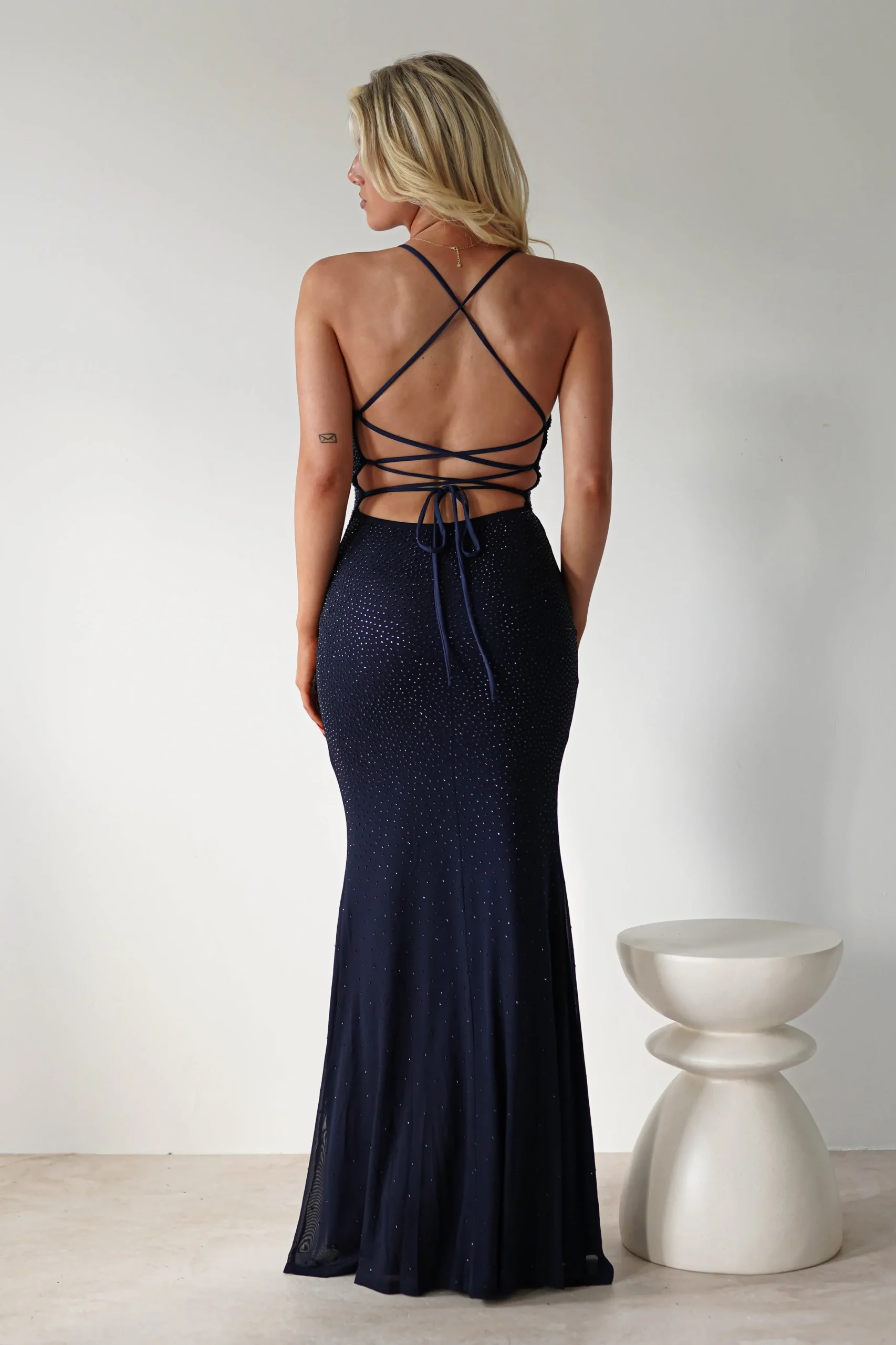 Cataleya Rhinestone Bodycon Gown | Navy