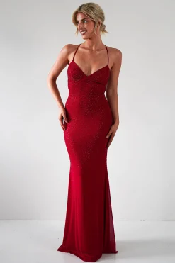 Cataleya Rhinestone Bodycon Gown | Red