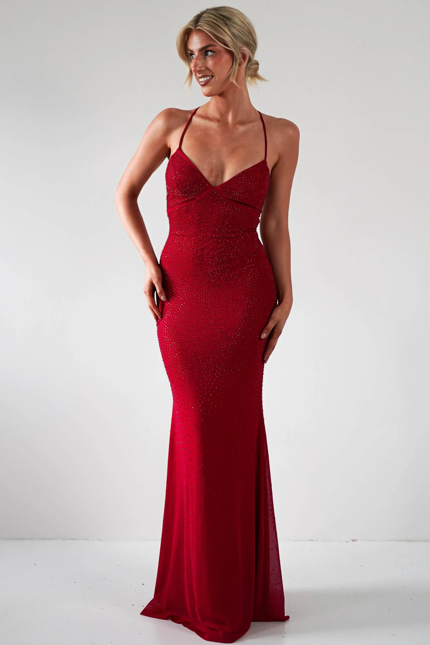 Cataleya Rhinestone Bodycon Gown | Red