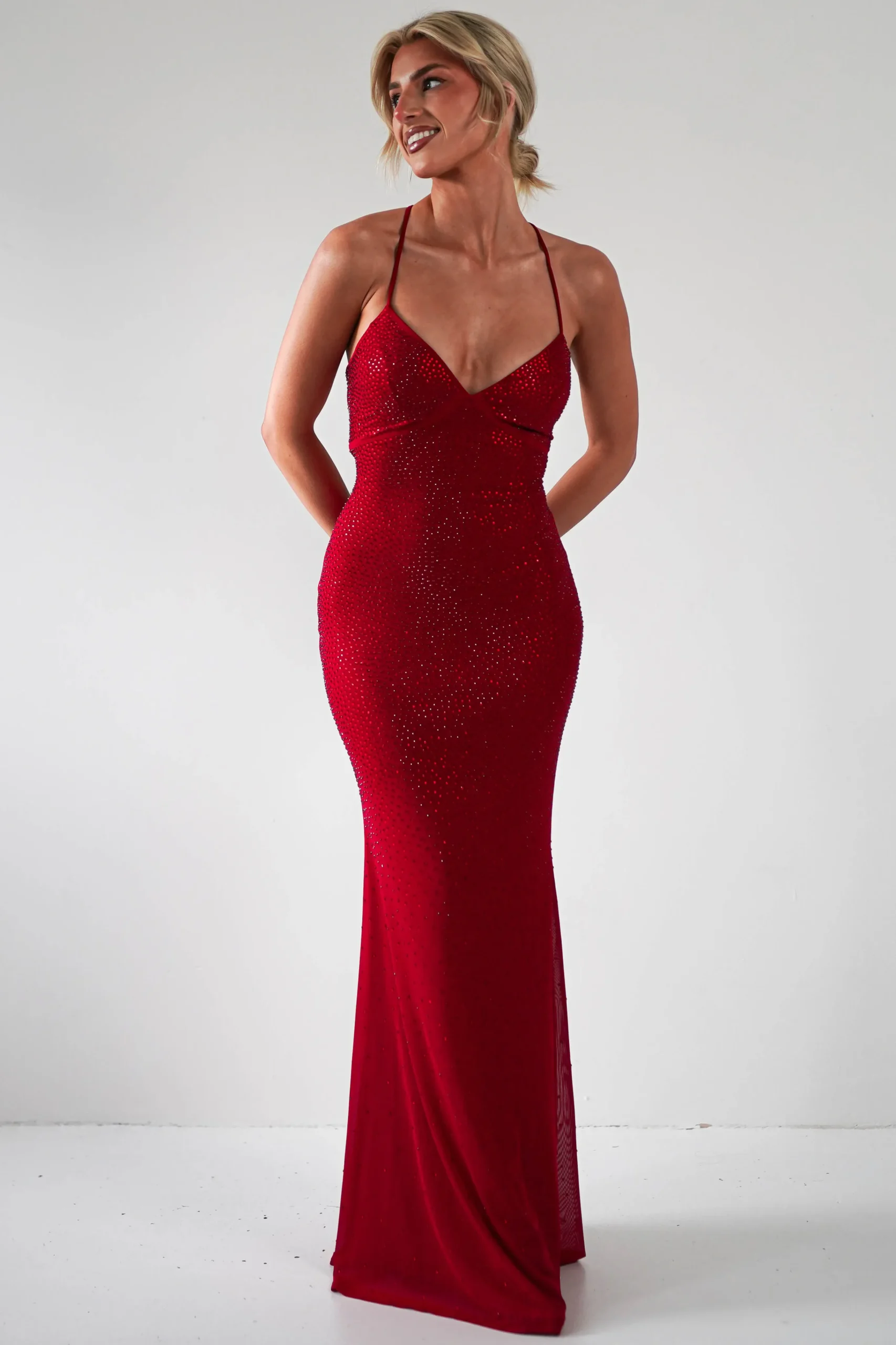 Cataleya Rhinestone Bodycon Gown | Red