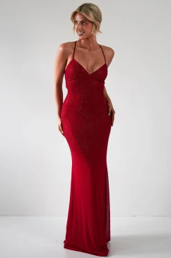 Cataleya Rhinestone Bodycon Gown | Red