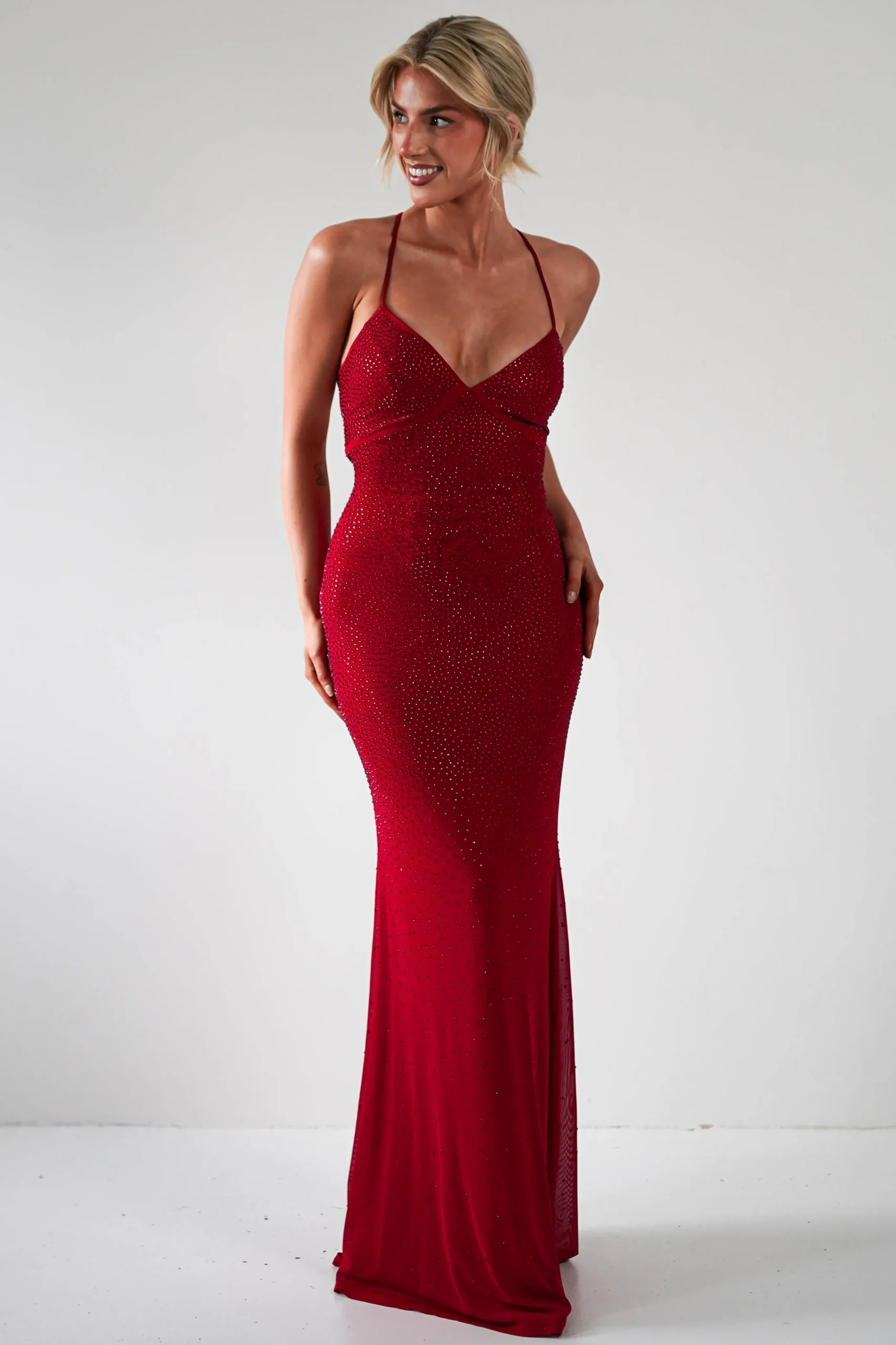 Cataleya Rhinestone Bodycon Gown | Red