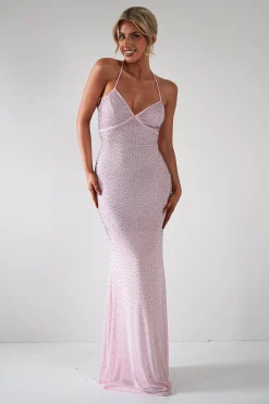 Cataleya Rhinestone Bodycon Gown | Pink