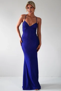 Cataleya Rhinestone Bodycon Gown | Royal Blue