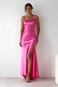 Celinee Satin Maxi Gown | Hot Pink