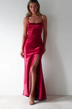 Celinee Satin Maxi Gown | Red