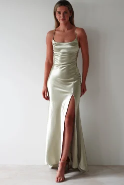Celinee Satin Maxi Gown | Sage