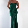 Celinee Satin Maxi Gown | Emerald Green