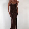 Celinee Satin Maxi Gown | Brown