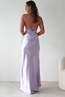 Celinee Satin Maxi Gown | Lilac