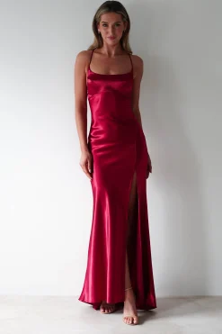 Celinee Satin Maxi Gown | Red