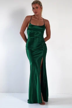 Celinee Satin Maxi Gown | Emerald Green