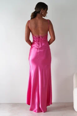 Celinee Satin Maxi Gown | Hot Pink